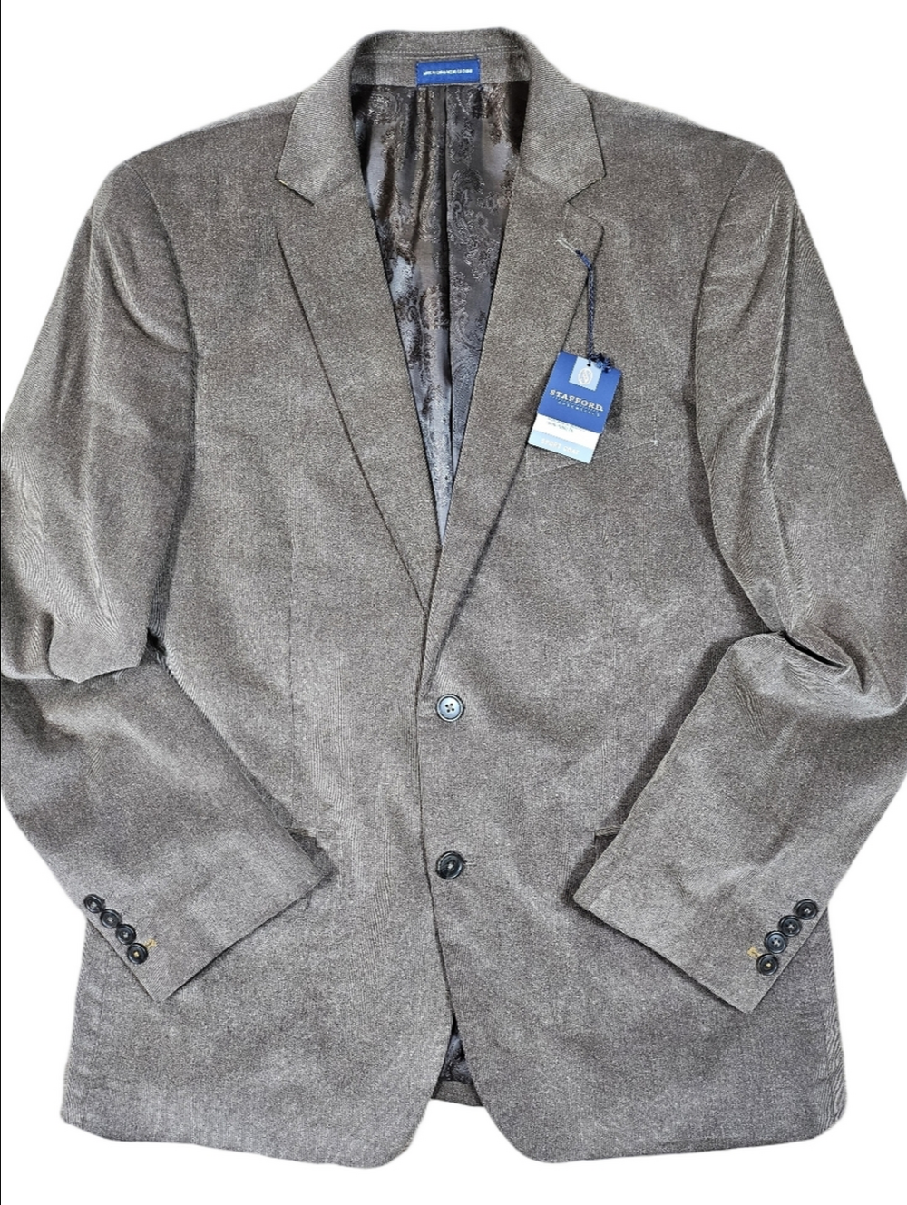 NWT Stafford 100% Cotton Soft Corduroy Frost Brown Slim Fit Sport Coat Blazer